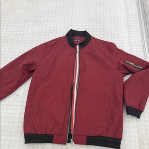 SHEIN Men's Burgundy Bomber Jacket with Contrast Stripe XL